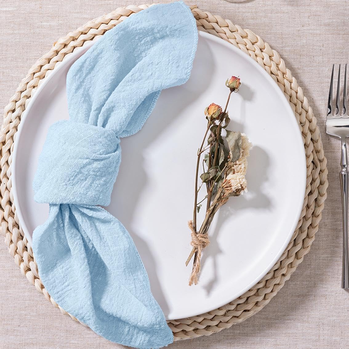 MLMW Hellblaue Stoffservietten, Set mit 6 Sommerservietten, Leinen, waschbar, 41 x 41 cm, für Hochzeit, Party, Babyparty, Brautparty, Geburtstag, Tischdekorationen