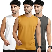 Men's Active Wear Sleeveless T-Shirt Gym Wear Tank Top Vest Round Neck Running Sando for Sports (Pack of 3)