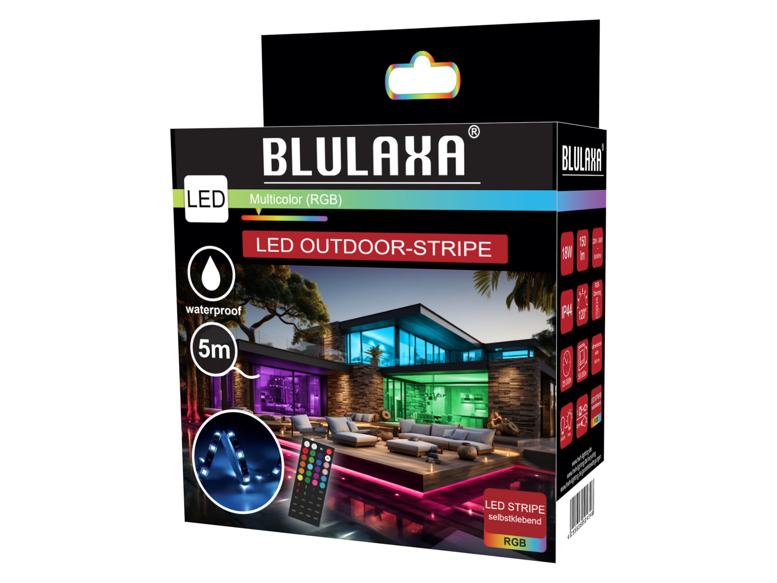 Striscia LED RGB per interni, 18 W, 5 m, autoadesiva, con telecomando, alimentatore e controller, incluso nastro adesivo, IP 44