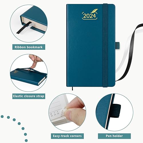 Miniatura 5 de BEZEND - Agenda de bolsillo 2024, calendario pequeño para bolso de 3.5 x 6 pulgadas, agenda diaria, semanal y mensual con soporte para bolígrafo,