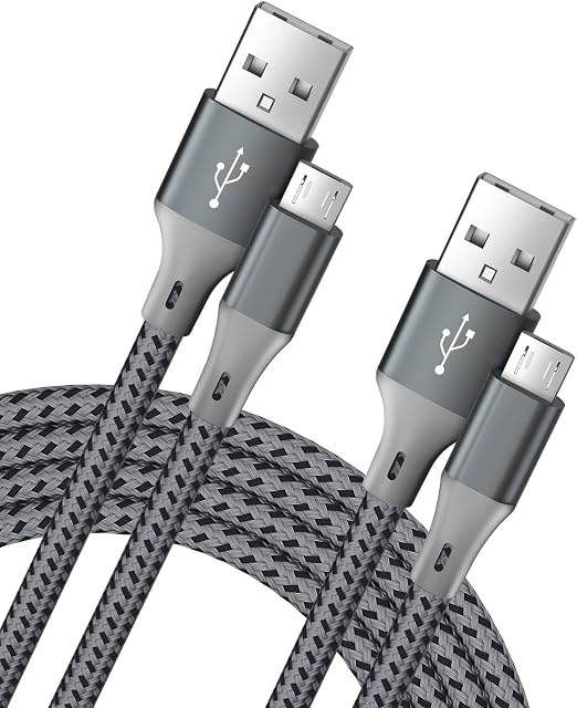 Micro USB Cable 1M 2M 2Pack, Android Charger Cable, Nylon Braided Micro Charging CableCompatible With Samsung Galaxy J7, S7, S6, Kindle Fire, Fire HD tablets, PS4, Sony, HTC, LG, Motorola, Etc Grey
