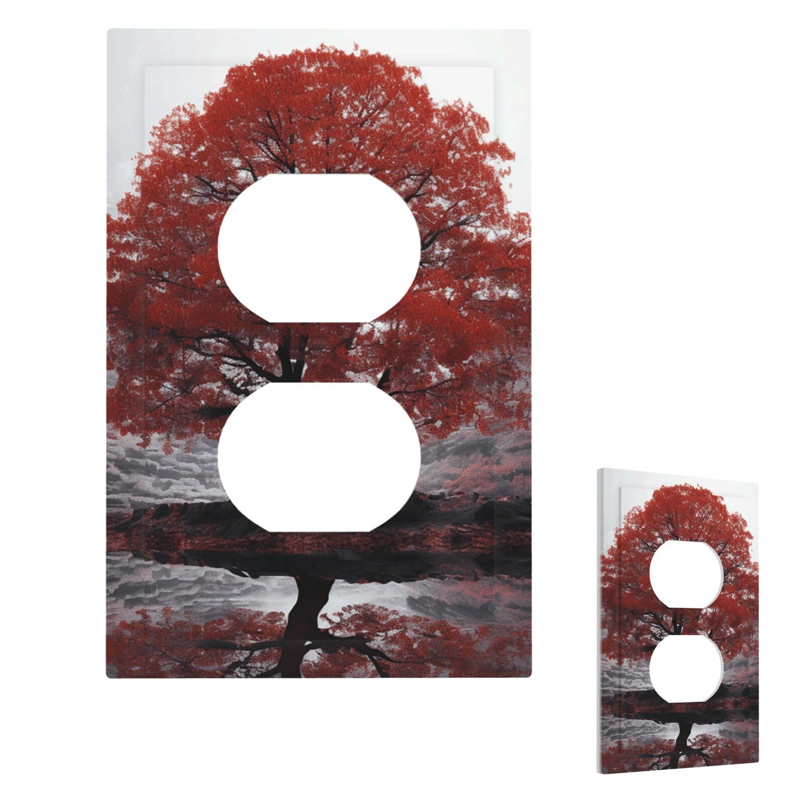 Red Tree Wall Plate Cover Duplex, Modern Decorative Light Switch Cover Unbreakable Receptacle Outlet Covers for Living Room Bedroom Decor