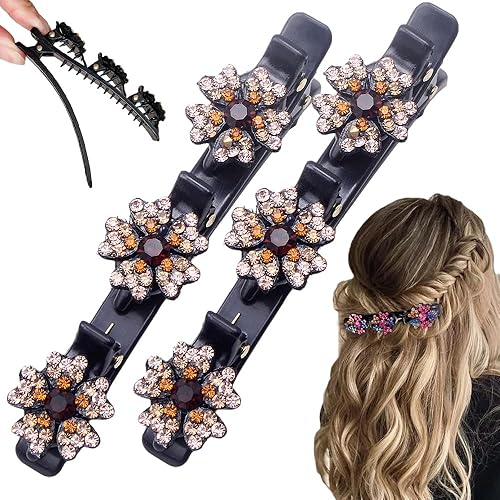 2 pinzas para el cabello trenzadas con piedra de cristal brillante, accesorios de cabello para mujer para corte de peinado, pinzas de pelo trenzadas