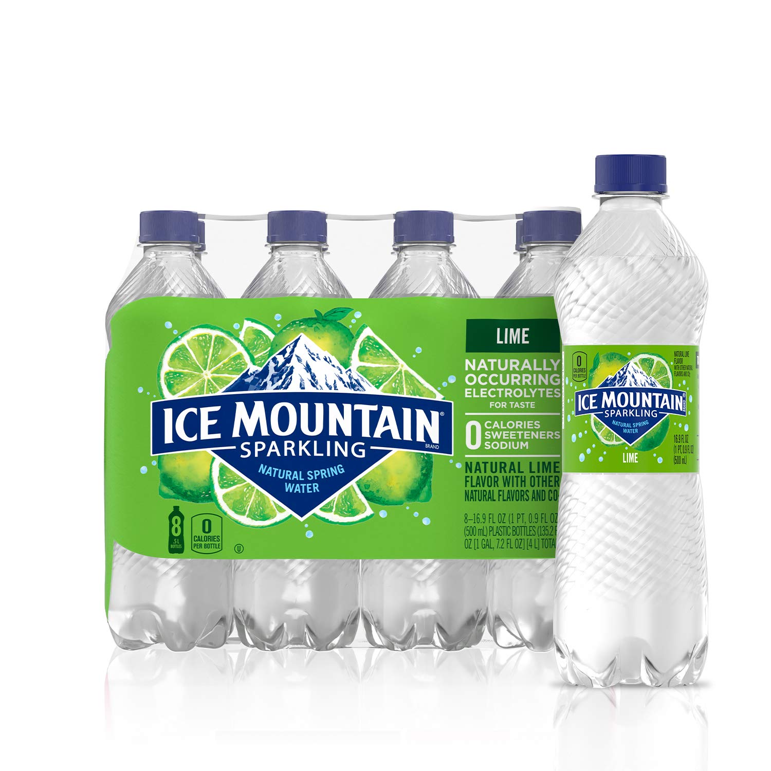 Ice Mountain Sparkling Water, Zesty Lime, 16.9 oz. Bottles
