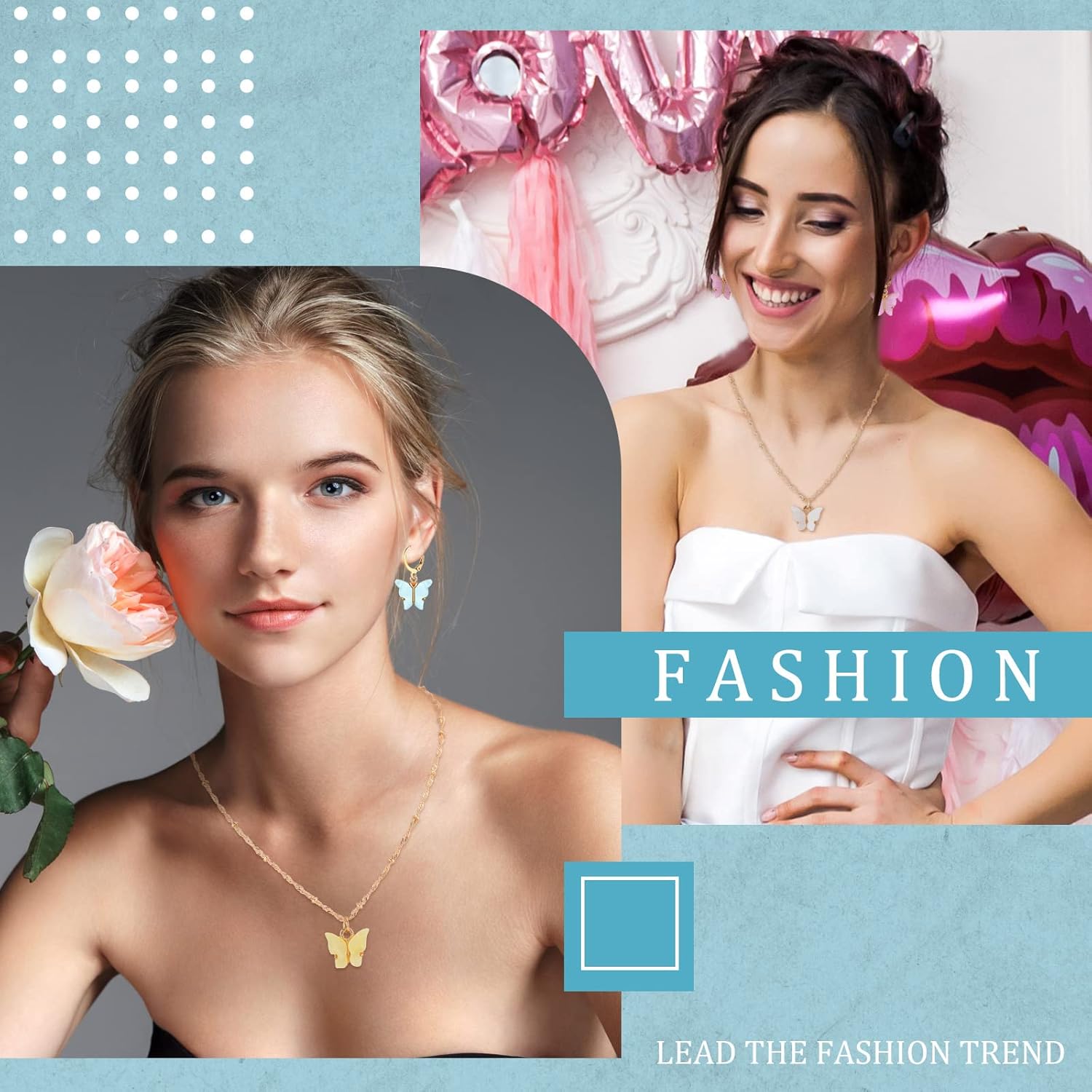 Sasylvia 18 Pcs Butterfly Jewelry for Women Butterfly Necklace Earrings Set Acrylic Pendant Necklace Hoop Earrings Colorful Cute Valentine Jewelry Gifts - Image 5