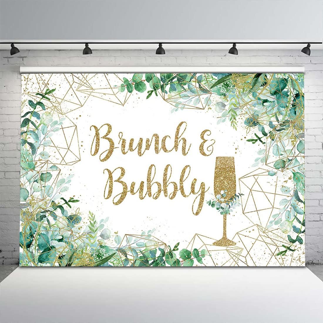 Avezano Brunch and Bubbly Bridal Shower Backdrop Greenery Eucalyptus Leaves Engagement Party Background Wedding Bachelorette Decoration Banner Supplies Photo Booth Props