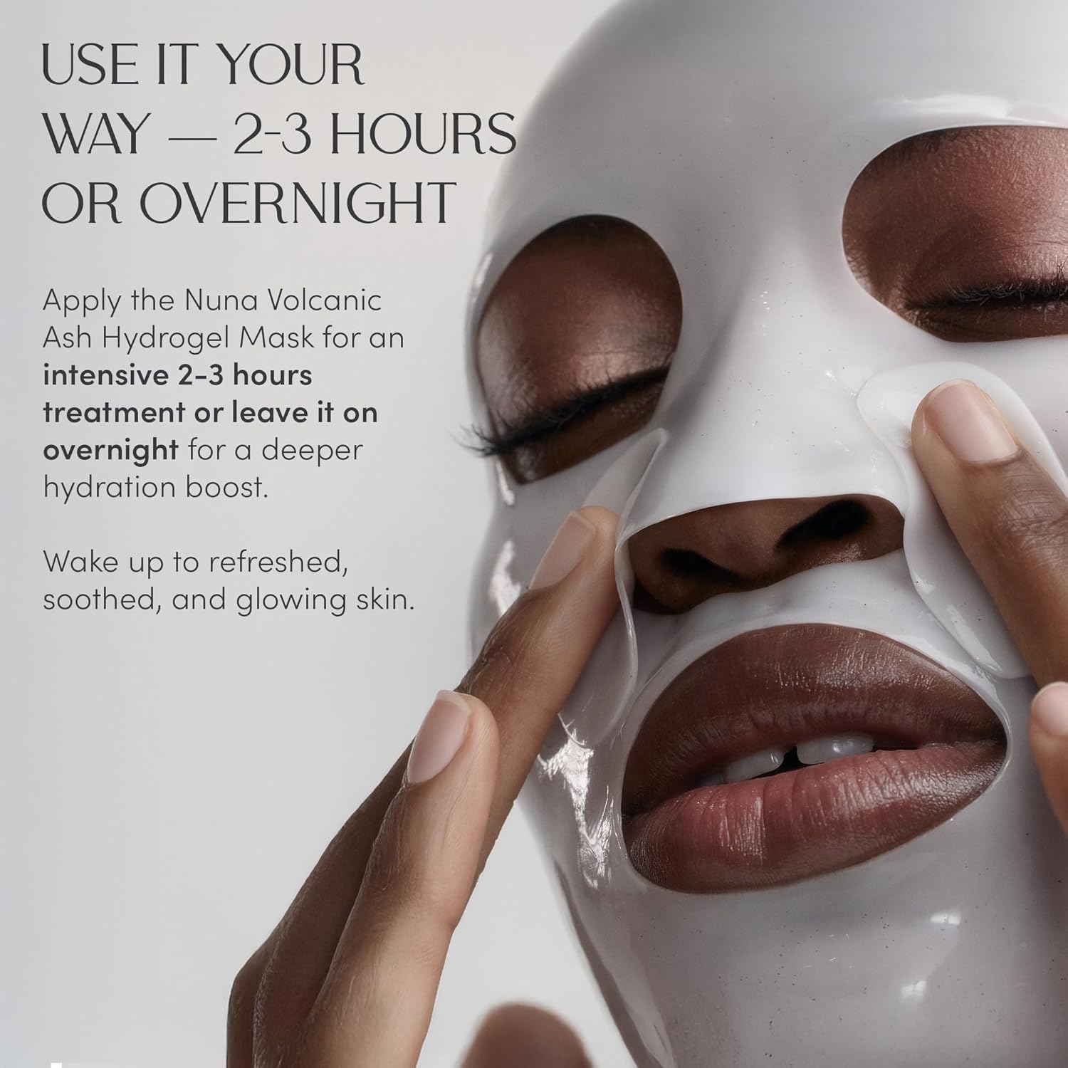 NUNA Volcanic Ash Hydrogel Face Masks with Smile Line Patches – Korean Glass Skin Detox & Deep Hydrating Jelly Mask with Hyaluronic Acid, Ceramides – Overnight Moisturizing + Purifying Care, 7 Sheets - Image 2