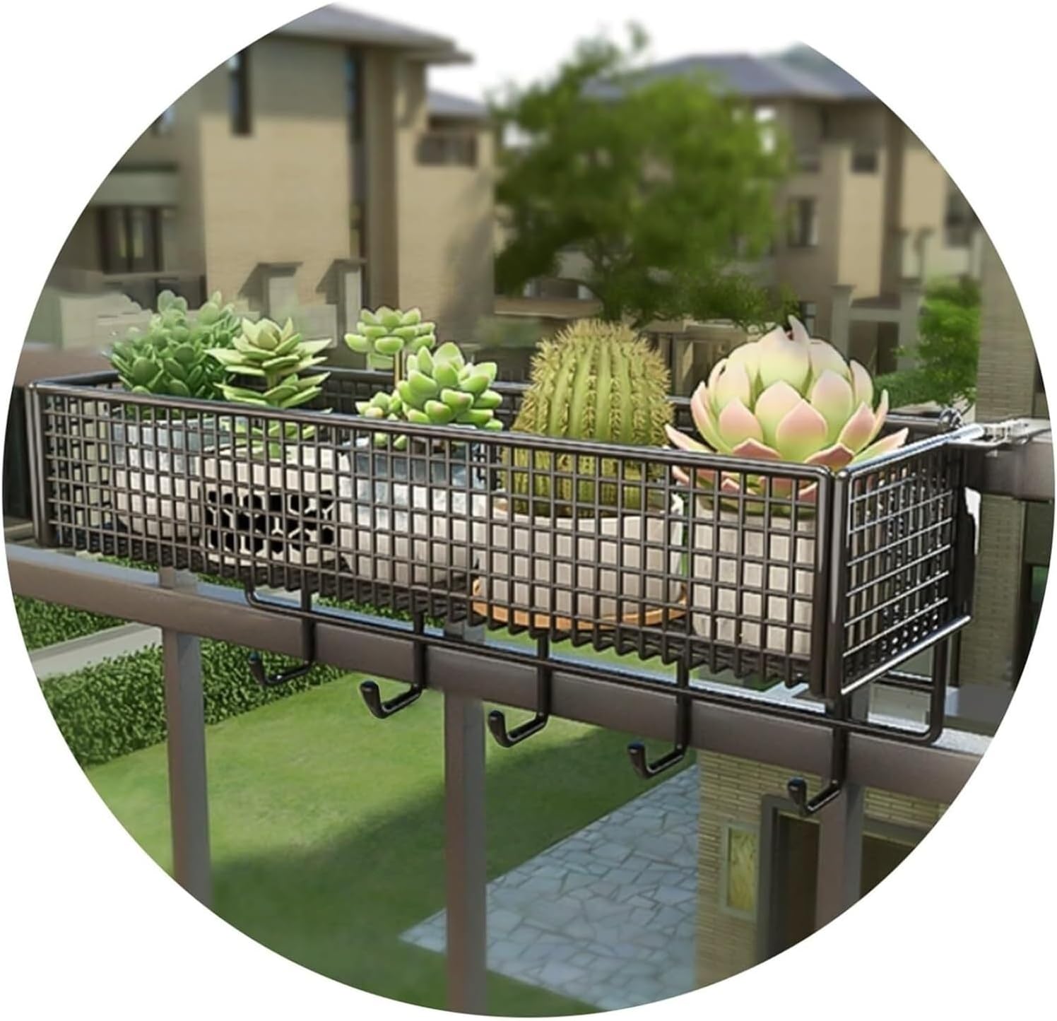 Black Railing Planter, Fence & Balcony Window Sill Flower Pot Holder, Indoor/Outdoor Garden Shelf for Potted Plants, Stylish Suspended Design for Home Decor