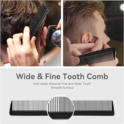 Miniatura 5 de Peine profesional para peluquería de dientes finos y anchos, de fibra de carbono, resistente al calor, con cola de acero inoxidable, para trenzar,