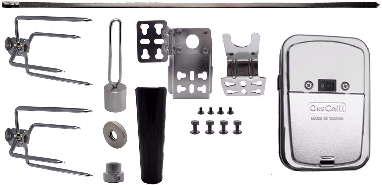 OneGrill Universal Complete Grill Rotisserie Kit - 37” x 5/16” w/Cordless Motor (Chrome Motor)