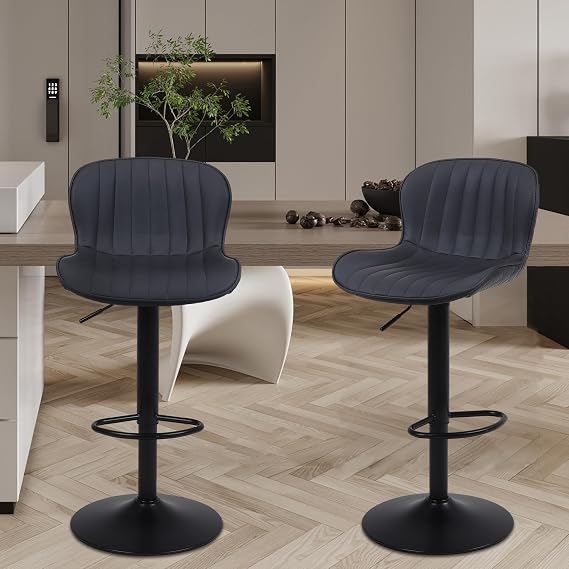 Bar Stools Set of 2 Bar Stools Height Adjustable Bar Chairs with Backrest and Footrest Rotatable Kitchen Chairs Bar Stool for Dining Room Kitchen and Counter Black
