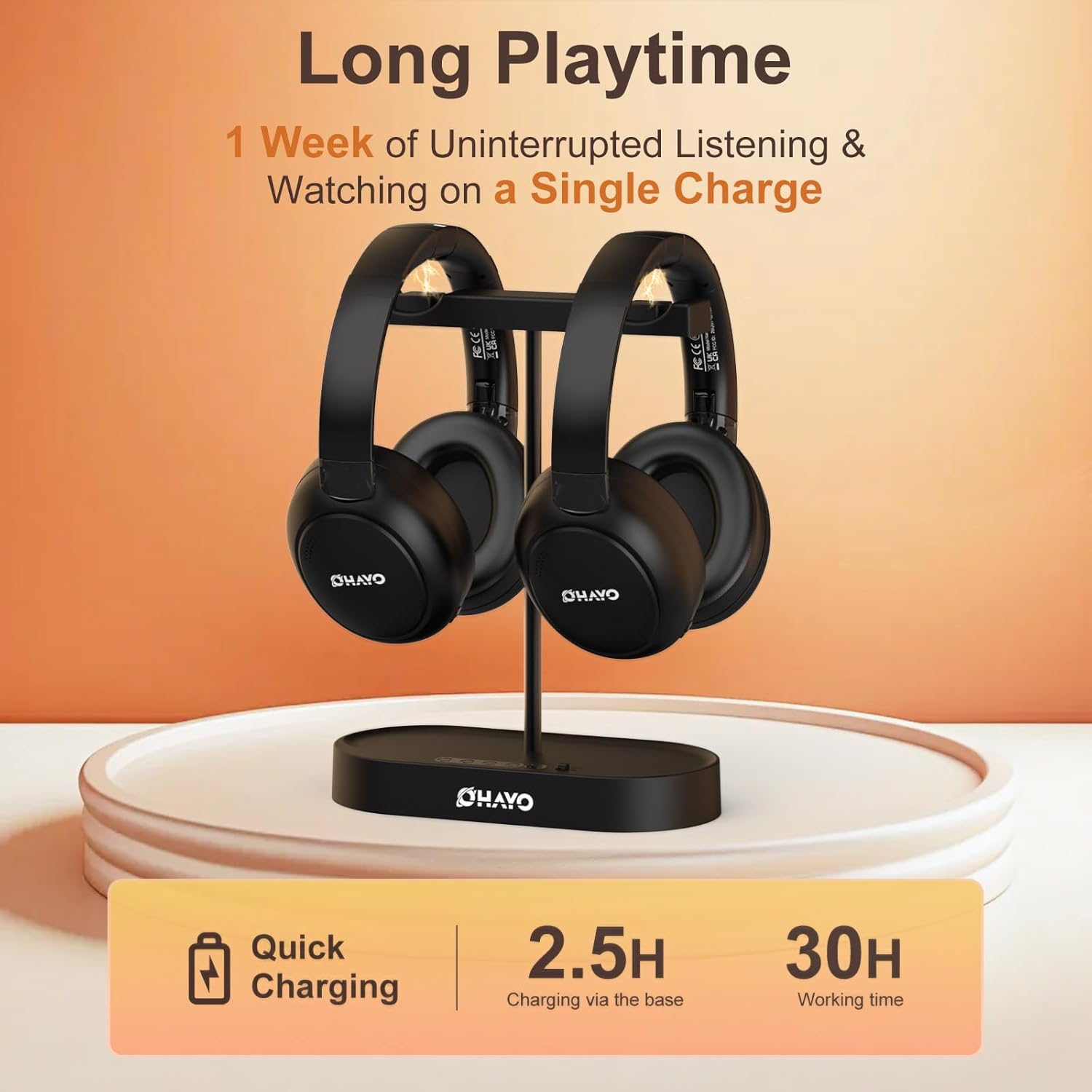 OHAYO Wireless TV Headphones 2 Pack for Seniors with Transmitter Charging Dock, Digital Optical AUX RCA Plug and Play Wireless Headphones for Watching TV, No Audio Delay, Hearing Impaired Gifts