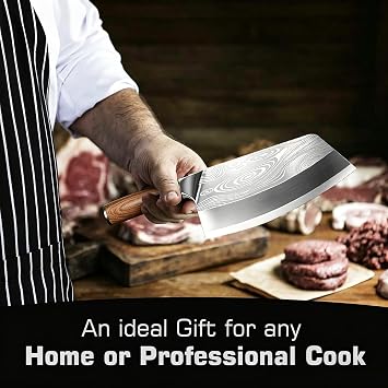 ACMETOP Meat Cleaver Knife, 8 Butcher Knife, High Carbon Stainless Steel Chinese Cleaver with Wooden Handle, Chef Knife for Meat Vegetable