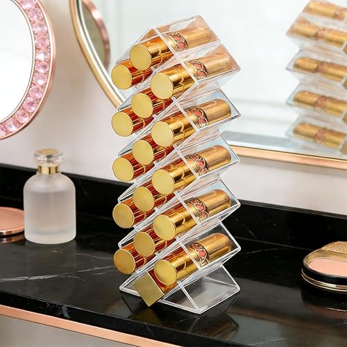 Miniatura 5 de WECHENG Organizadores de lápiz labial  Soporte acrílico transparente para lápiz labial con forma de pez cosmético transparente, torre de brillo de
