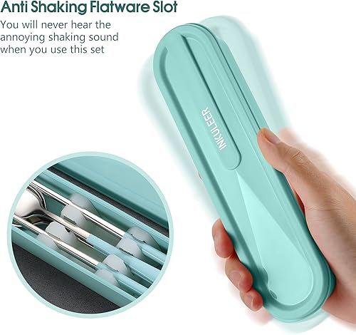 Miniatura 4 de INKULEER Juego de cubiertos de viaje cubiertos de acero inoxidable 188 juego de utensilios reutilizables con estuche lonchera portátil de cubiertos