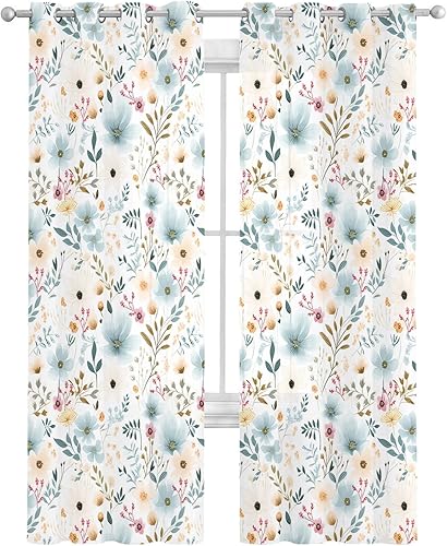 Miniatura 17 de Cortinas traslúcidas de hojas de flores de 45 pulgadas de largo, juego de 2 paneles de cortinas para cocina, dormitorio, sala de estar, puerta