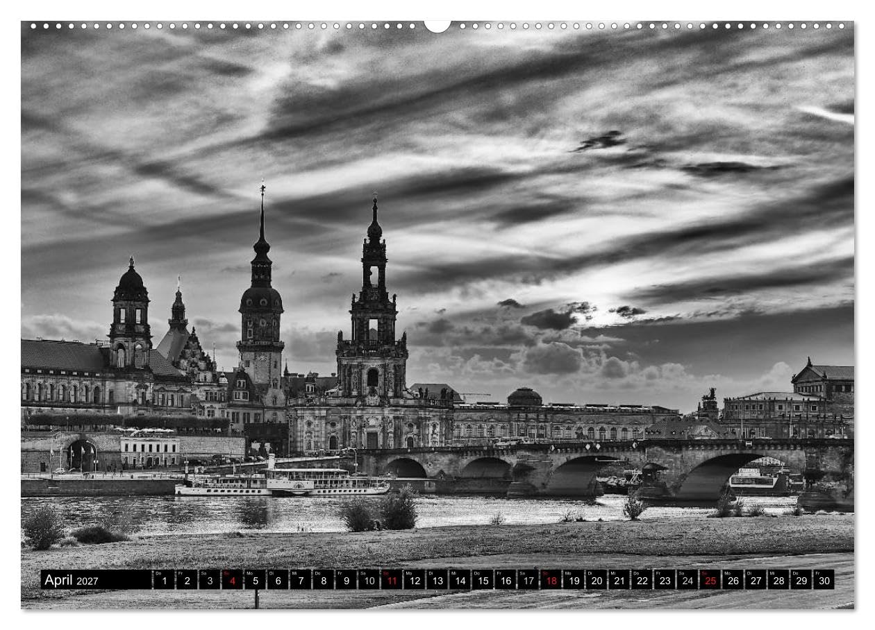 CALVENDO - Dresden Faszination Schwarz Weiss (Wandkalender 2027 DIN A2 quer), Monatskalender: Die wunderschöne Barockstadt Dresden in faszinierenden Bildern des Fotografen Dirk Meutzner