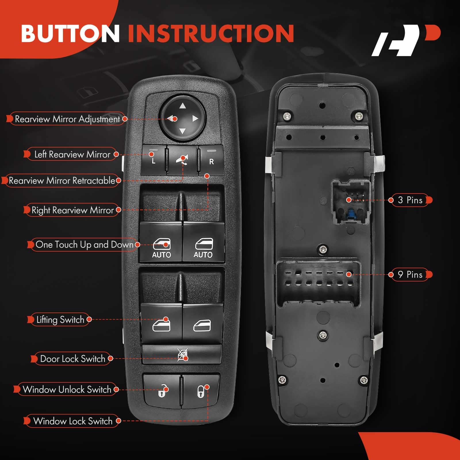 ZAPSOTS Master Power Window Switch For 2014-15 Dodge Durango 2014-15 Jeep Grand Ont Left Driver Side Control Switches.OEM 68184802AC 10099221