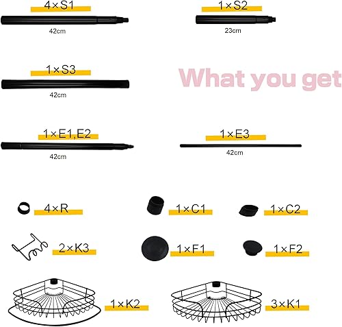 Miniatura 2 de TP001 - Bastón de tensión de esquina, organizador de ducha esquinero, esquina de regadera, estantes ajustables de 4 niveles con poste de tensión de