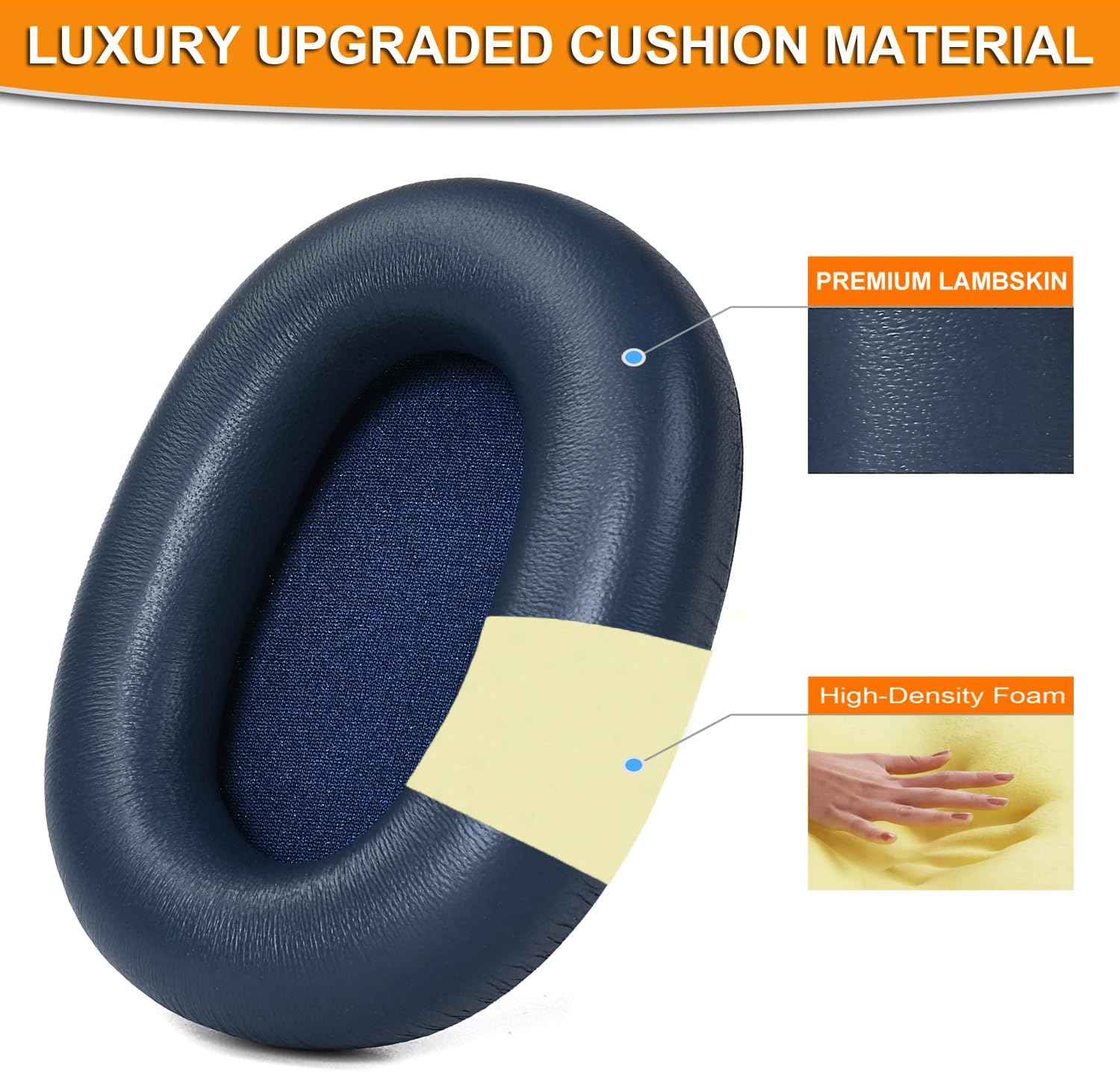 Defean XM6 Lambskin Ear Pads Replacement Ear Cushions Compatible with Sony WH-1000XM6 Wireless Headphones,Softer Lambskin, Noise Isolation Foam (Blue)