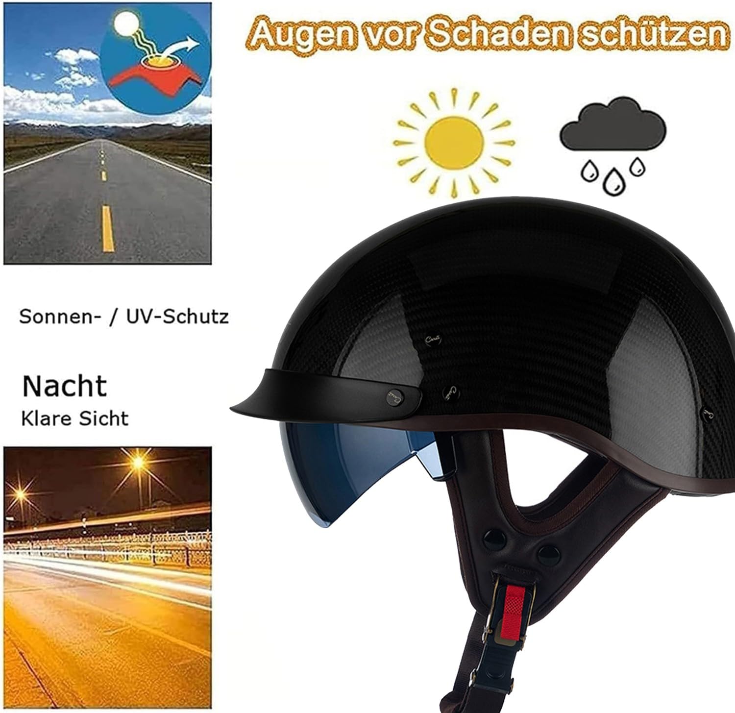 Mezzo Casco Moto Fibra Di Carbonio Retrò Approvato DOTECE Caschi Jet E Demi-Jet Con Visiera Caschi Cromwell Scooter Leggero Aperto Casco Per Adulti Unisex Elmetto Scodella