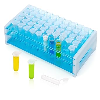 50Pcs 5ml Round Bottom Centrifuge Tubes with 1Pcs Rack, Plastic Clear Lab Test Sample Vials with Snap Caps, Graduated Measuring Scale