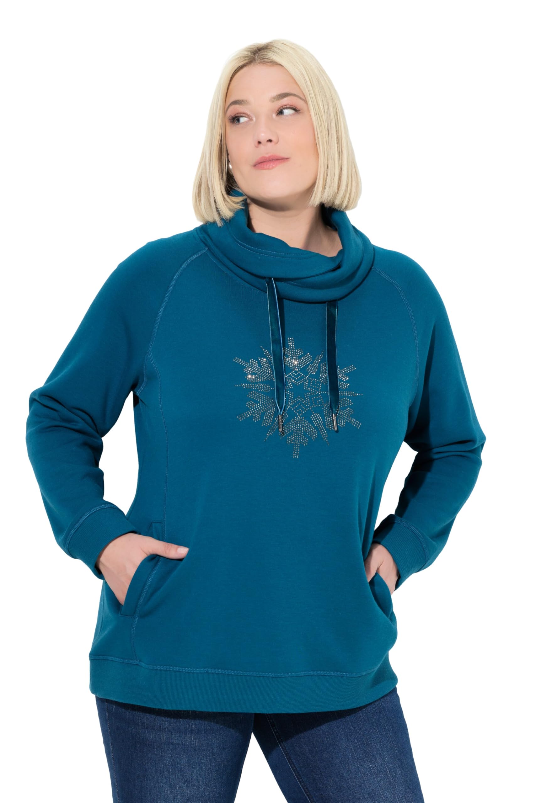 Ulla Popken Damen große Größen Übergrößen Plus Size Sweatshirt, Schneeflocke, Stehkragen, Langarm 844926