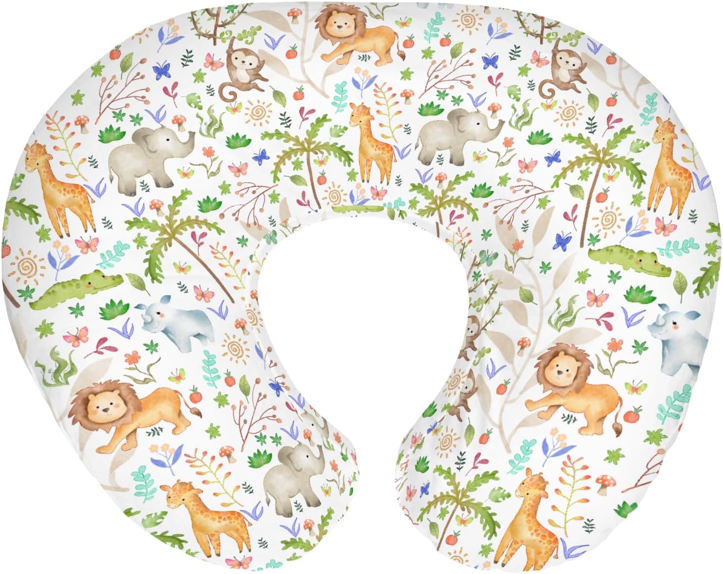Boho Zoo Jungle Safari Baby Nursing Pillow Covers for Boy Girl Zoo Animals Tropical Leaves Nursing Pillowcase for Breastfeeding Pillows Wildlife Adventure Soft Stretchy Slipcovers for Newborn Infant