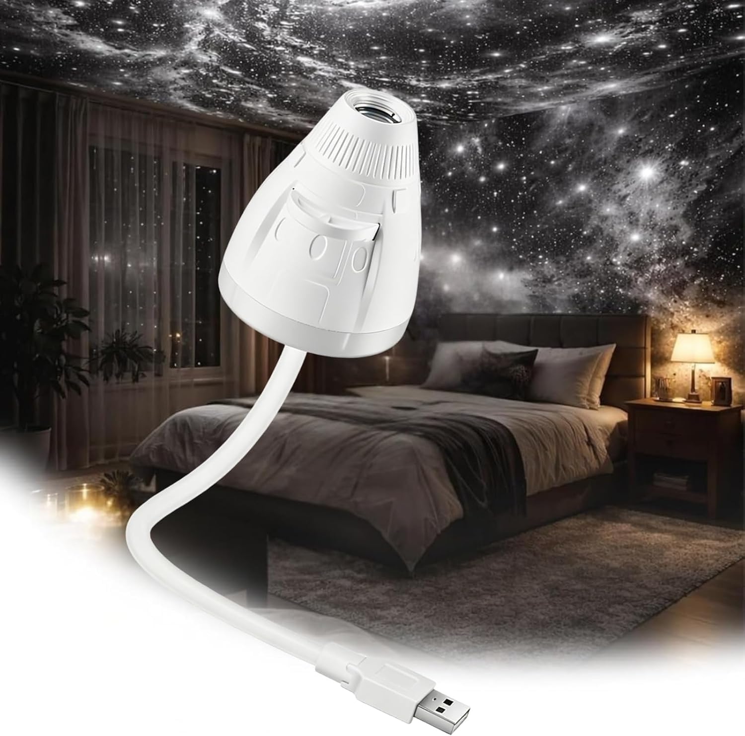 2 in 1 USB Star Galaxy Projector, Touch Dimmable Bedroom Starry Night Light