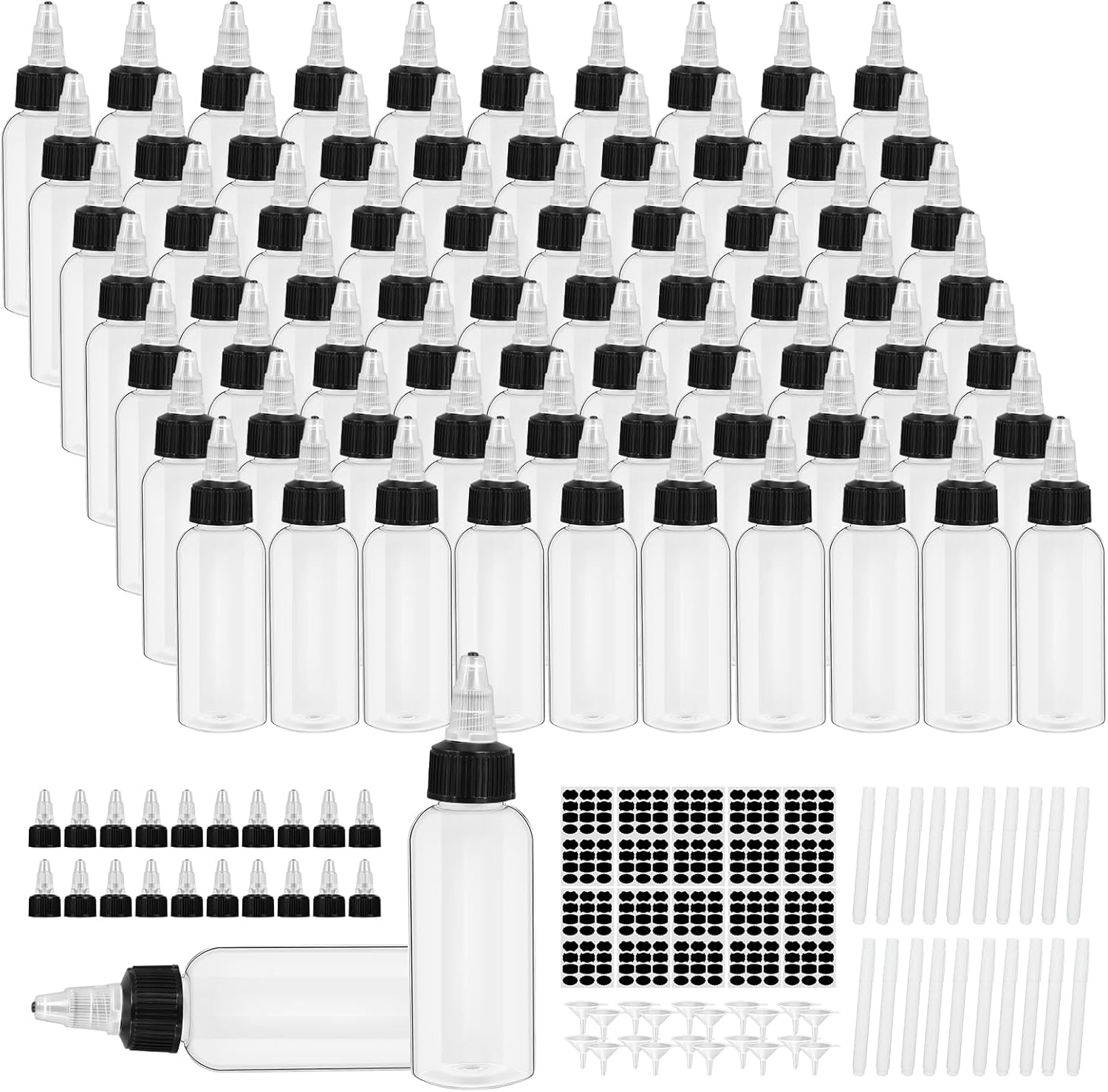 200 Pcs 2 oz Plastic Squeeze Bottles Bulk with Twist Cap Empty Liquids Dispenser Boston Hair Oil Dispensing Bottles for Condiment Essential Oils Hair Applicator