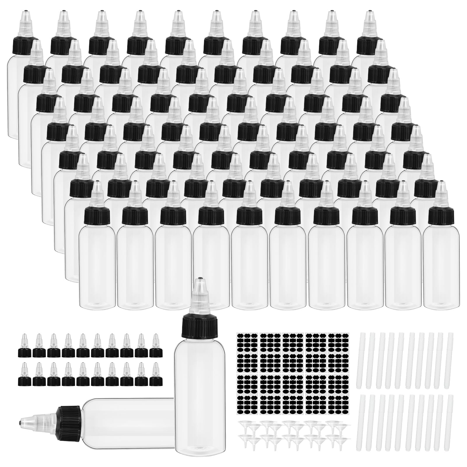Boston Lot de 200 flacons souples en plastique avec bouchon à visser pour huiles essentielles, applicateurs de cheveux, liquides, condiments