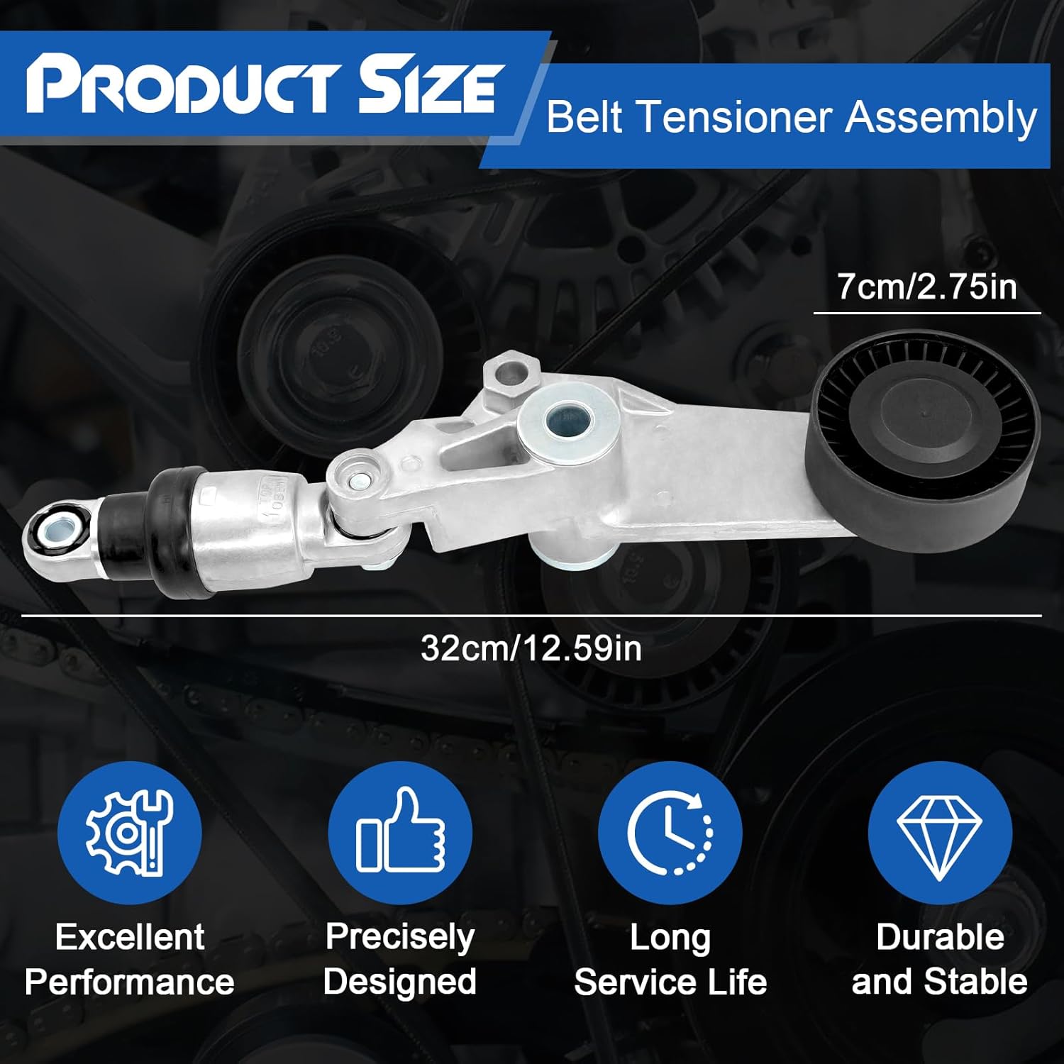 Belt Tensioner Assembly with Pulley, Compatible with Toyota Corolla 1998-2008, Matrix 2003-2008, Celica 2000-2005, MR2 Spyder 2000-2006 ＆ Chevy Prizm 1998-2002 & Pontiac Vibe 2003-2008 2010, 1.8L