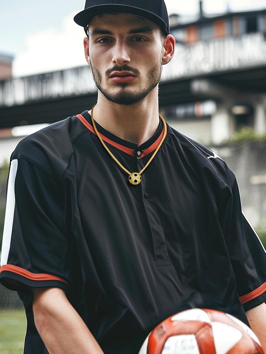 Bestyle Bling Football Baseball Necklace for Men, Full CZ Men Gold Necklace Chain Gold Ball Pendant Sport Jewelry for Sprots Fan - Image 5