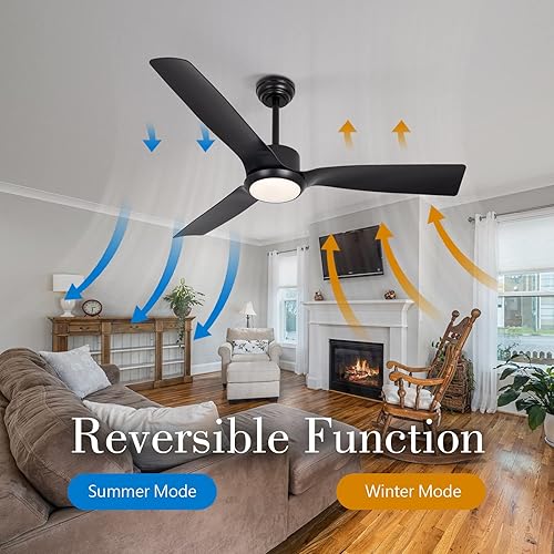 Miniatura 2 de VACILL Ventilador de techo negro con luces y mando a distancia de 52 pulgadas para motor CC para exteriores e interiores 6 niveles de velocidad LED