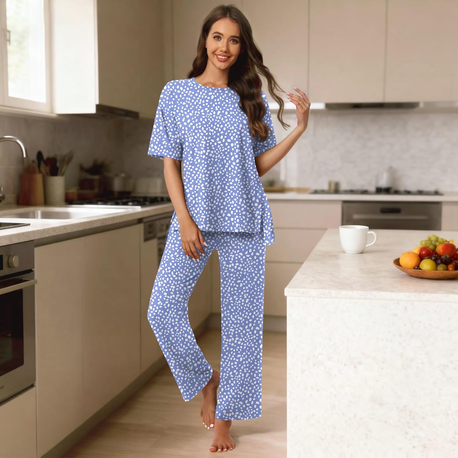 Netsmile Women's Pajamas Set 2 Piece Lounge Sets Short Sleeve Long Pants Ladies Pjs Comfy Loungewear Outfits with Pockets - Image 2