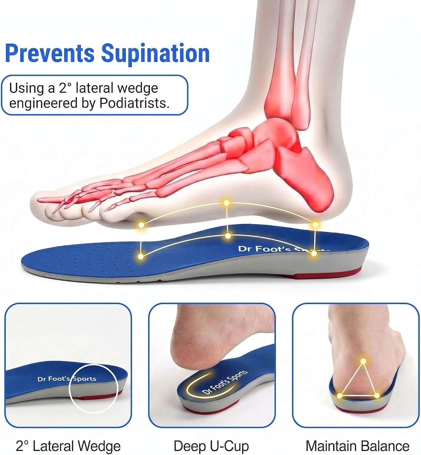 Dr Foot's Sport Over Supination Insoles Size Small (Pair)