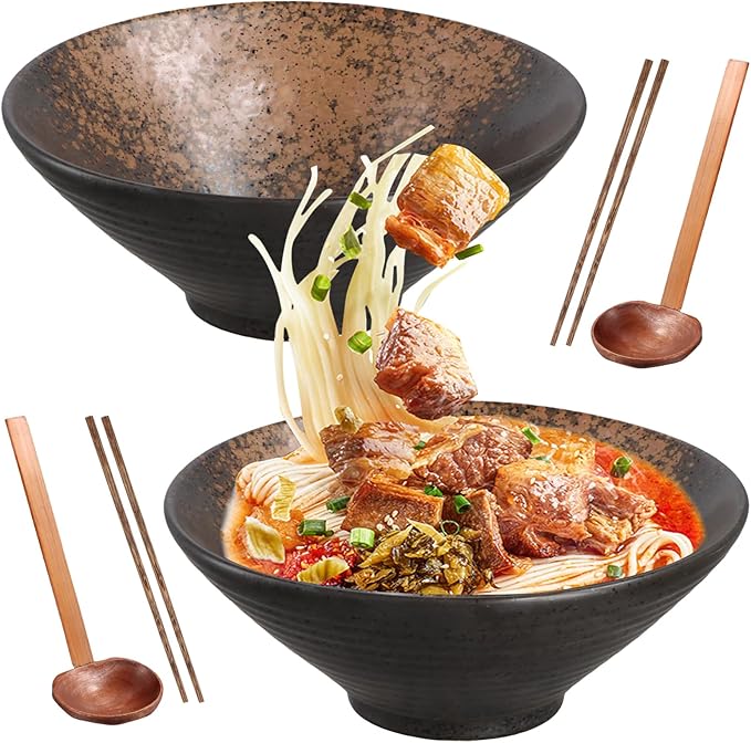 Ramen Bowl Ceramic Set 2×1000ml with Chopsticks & Spoons