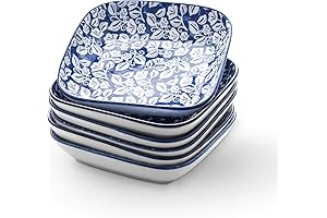 6 Pack of Vintage Blue Porcelain 8" Square Dinner Plates or Salad Pasta Bowls