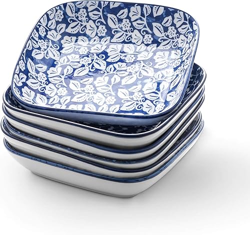 Miniatura 8 de Selamica Platos de cena cuadrados de porcelana de 8 pulgadas, cuencos para ensalada y pasta, juego de 6, colores surtidos