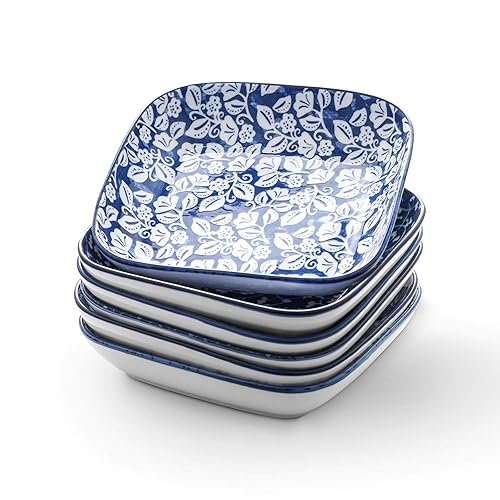 Selamica Porcelain 8-inch Square Dinner Plates, Salad Pasta Bowls, Set