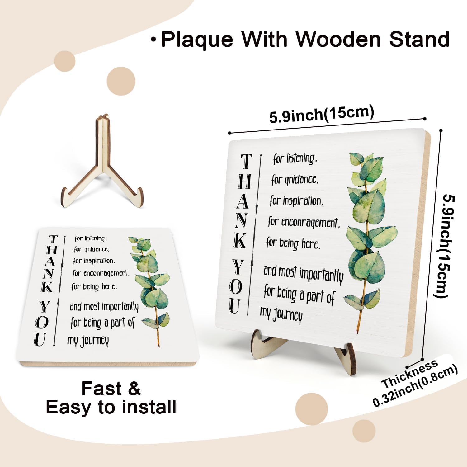 Thank You Gifts for Women Men, Appreciation Gifts for Friends, Coworker Leaving Gift, Home Office Decor Wooden Plaque Sign 5.9 x 5.9Inch-Thank You for Being A Blessing in My Life (White02) - Image 2