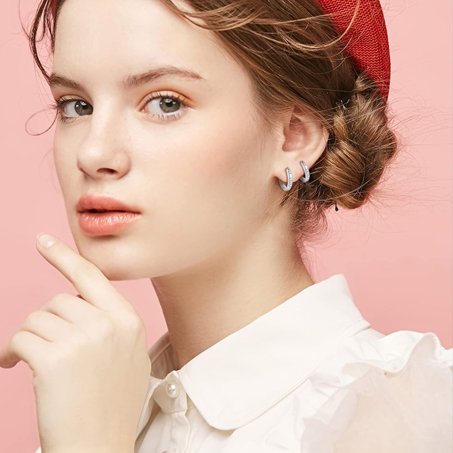 3 Pairs Sterling Silver Small Hoop Earrings Cubic Zirconia Cuff Earrings | Tiny Cartilage Huggie Hoop Earrings Piercing Jewellery for Women（8/10/12mm) - Image 3