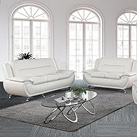 Vista 1 de Juego de sofá y sofá biplaza, juego de sofá de piel sintética, juego de muebles de sala de estar, juego de sofás blancos para sala de estar