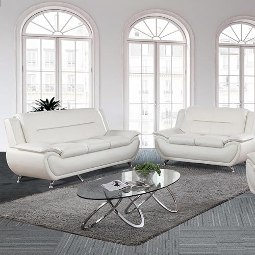 Juego de sofá y sofá biplaza, juego de sofá de piel sintética, juego de muebles de sala de estar, juego de sofás blancos para sala de estar,