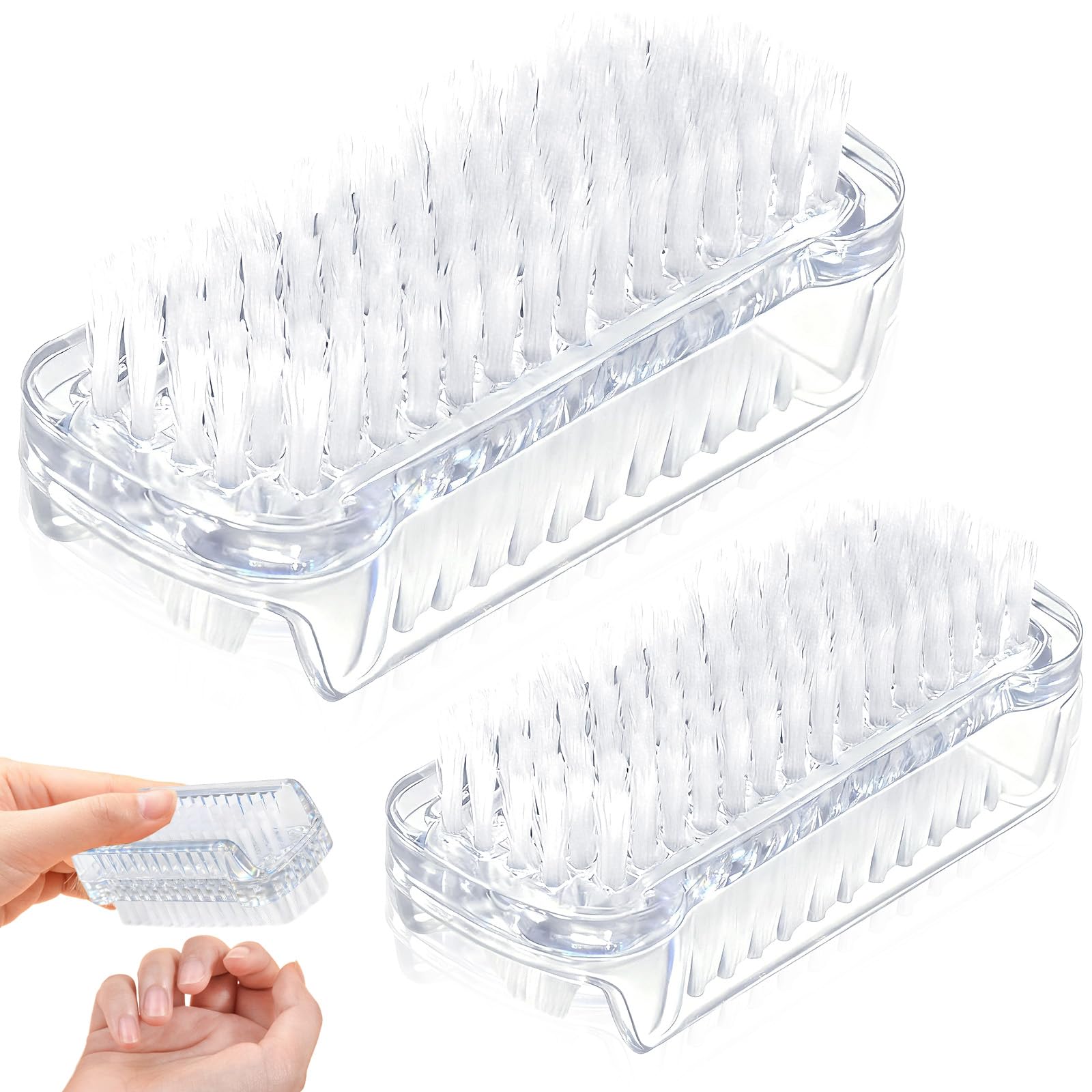 2 Pièces Brosse à Ongles Robuste, Main Brosse de Nettoyage en plastique pour Récurer les Ongle de Lavage des Mains Petite pour Manucure et Pédicure Outil de Nettoyage pour Orteils(transparent)