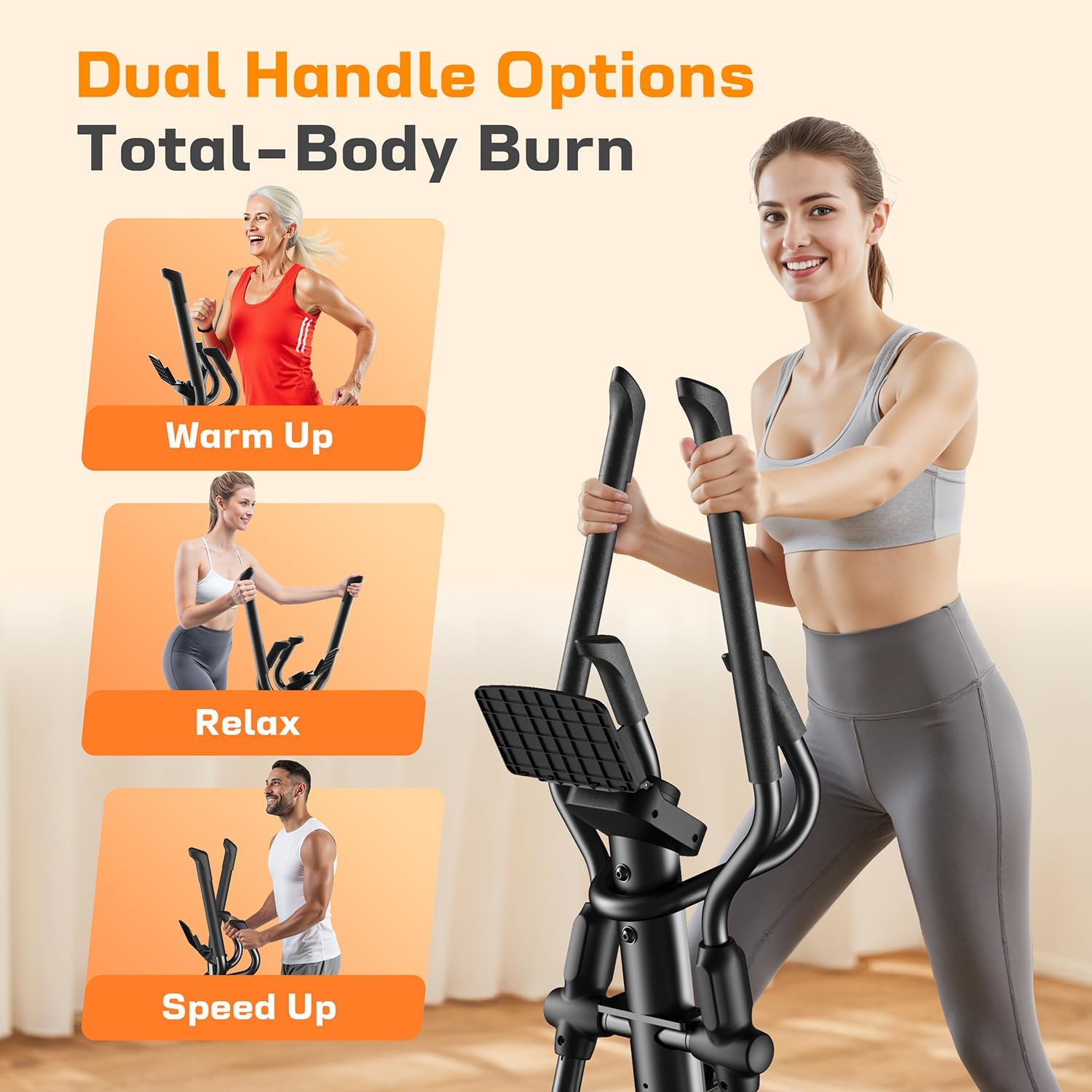 OWLSKY Elliptical Exercise Machine, Elliptical Machine for Home with Hyper-Quiet Magnetic Driving System, 16 Resistance Levels,300LBS - Image 3