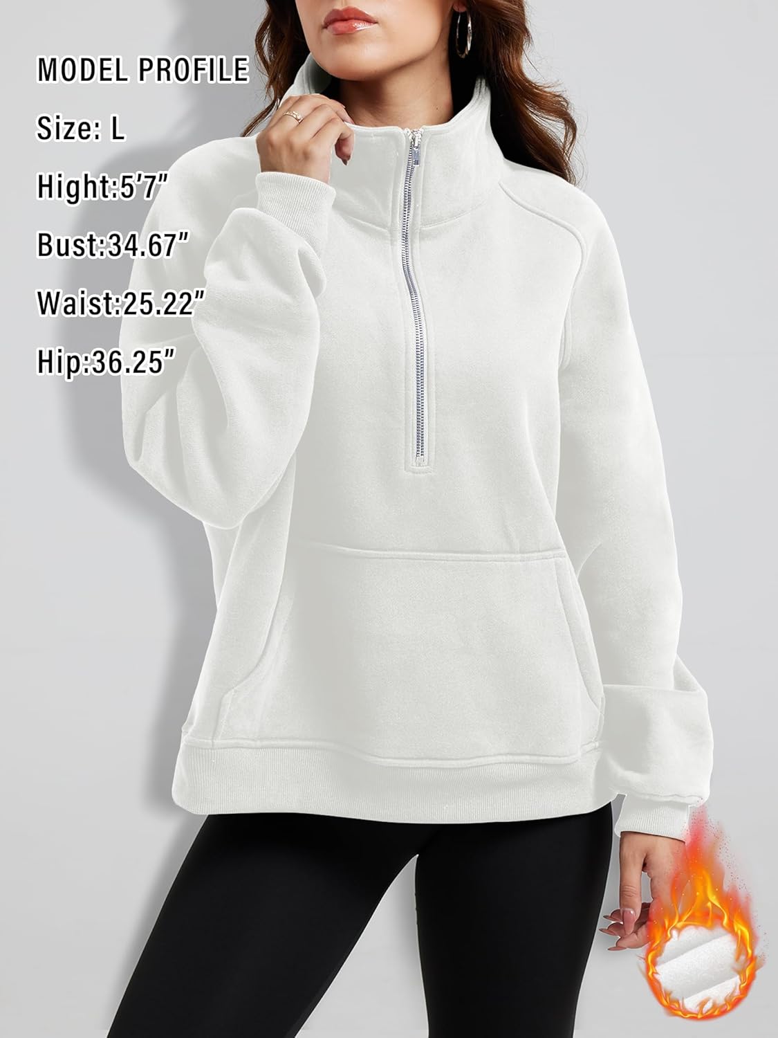 Elesomo Womens Quarter Zip Pullover Sweatshirts Casual Long Sleeve Fleece Hoodies Tops with Thumb Holes - Image 4