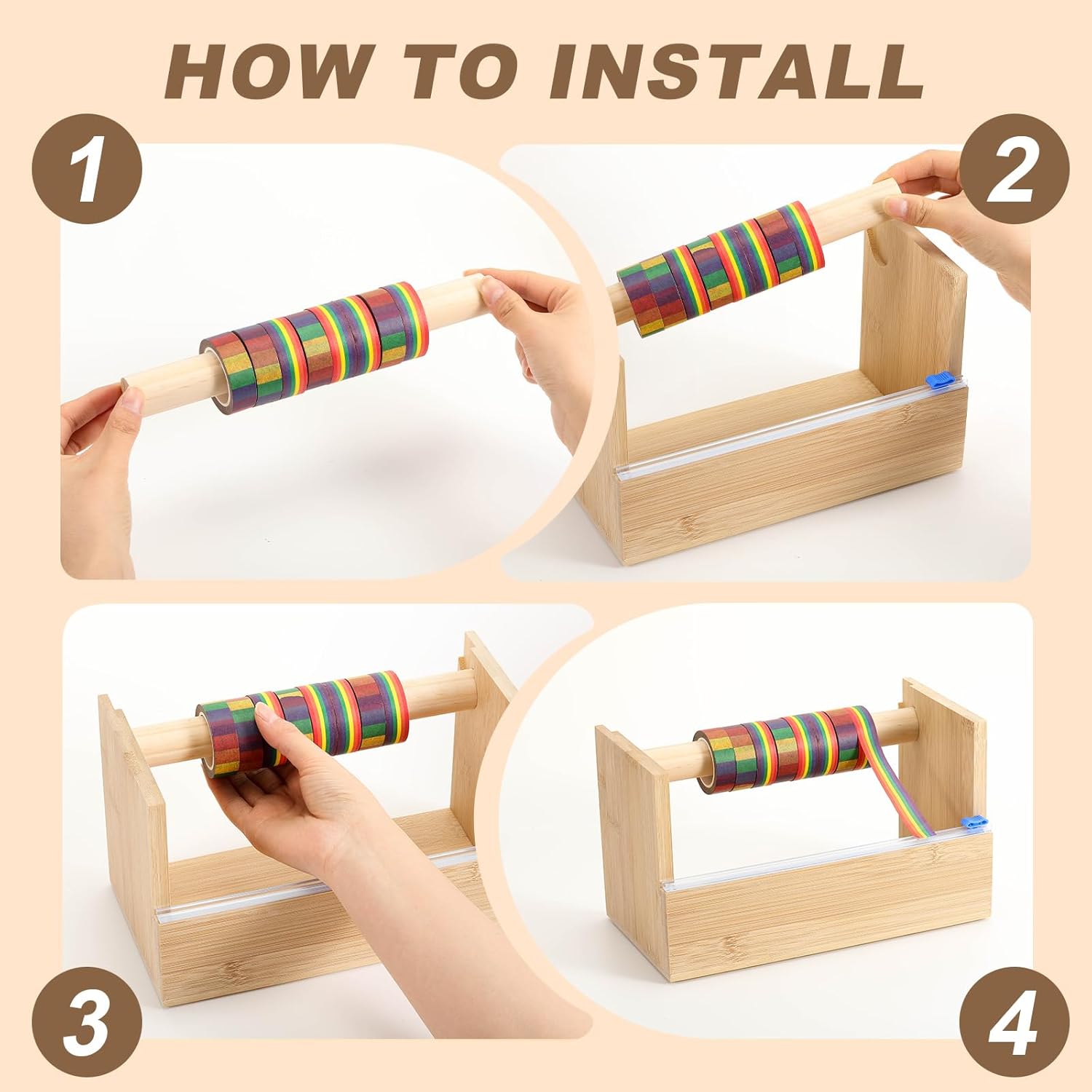 Hoteam 2 Pack Wood Masking Tape Dispenser, Multi Roll Washi Tape Cutter Holder for Gift Wrapping, Kitchen, Office, Desktop Craft, 9.4" x 5.5" x 5"