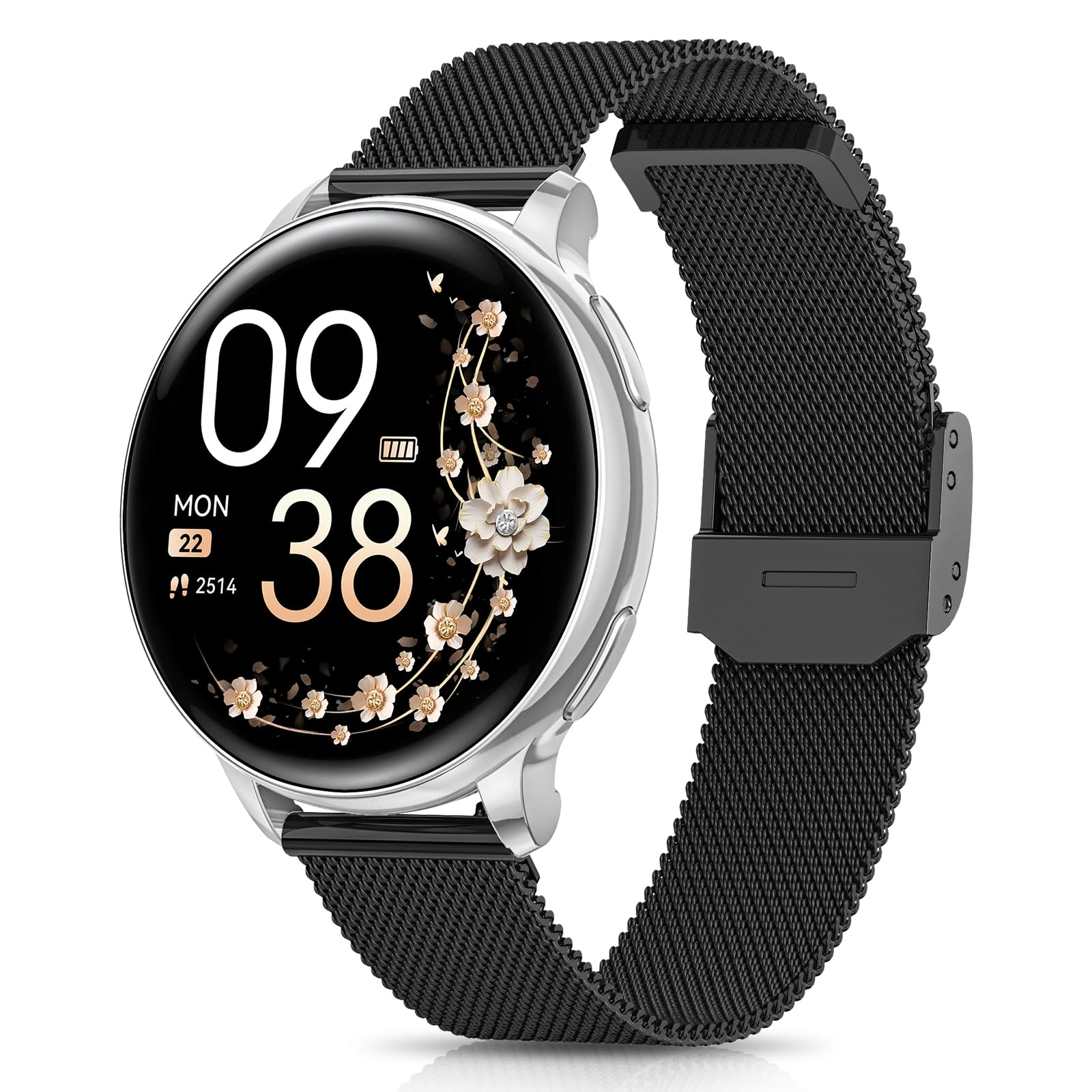 Smartwatch Donna, 1,27” HD Orologio Smartwatch con Chiamate, Fisiologia Femminile, 120+ Sport, 24H Cardiofrequenzimetro SpO2, Sonno, Passi, IP68 Smart Watch Fitness Android iOS Nero Argento