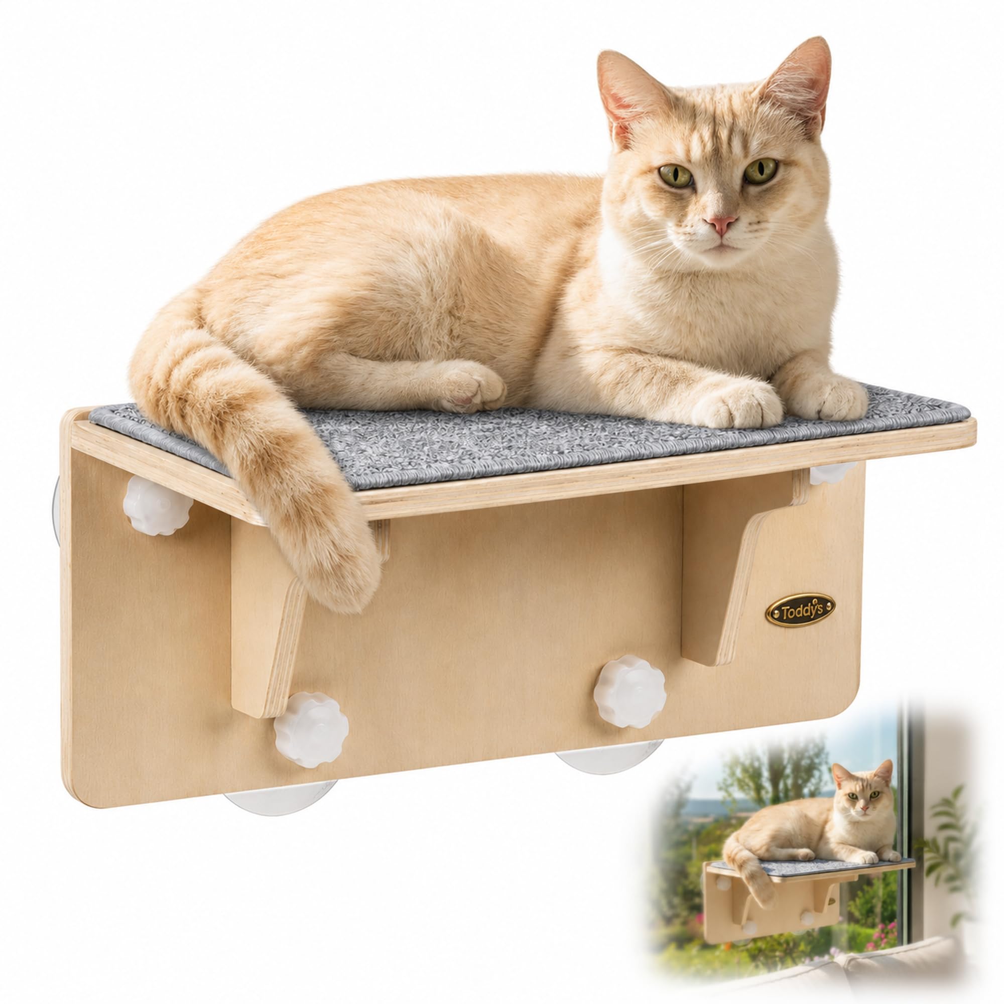 Lettino da finestra per gatti, parete da arrampicata 2 in 1 per parete e vetro, lettino per gatti con base in feltro lavabile e rimovibile, grandi ventose per gatti grandi, parete per arrampicata per